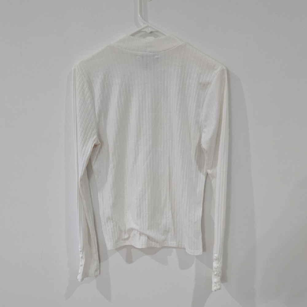 Forever 21 Sz Large White Ribbed Long Sleeve Top - Picture 3 of 7